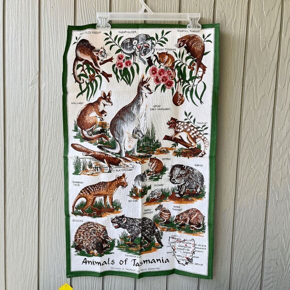 Vintage Animals of Tasmania Souvenir Tea Towel 100% Cotton 30"x18" - Picture 1 of 9